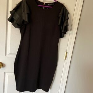 Faux leather sleeve bodycon dress​​